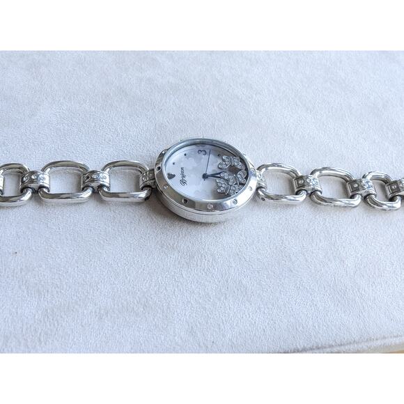 Brighton Varna Watch Silver Plated Butterfly Floating Rhinestone Retired 7.5" - Picture 3 of 9